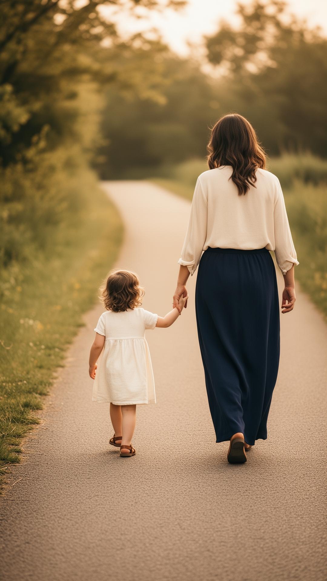 A parent and child walking together